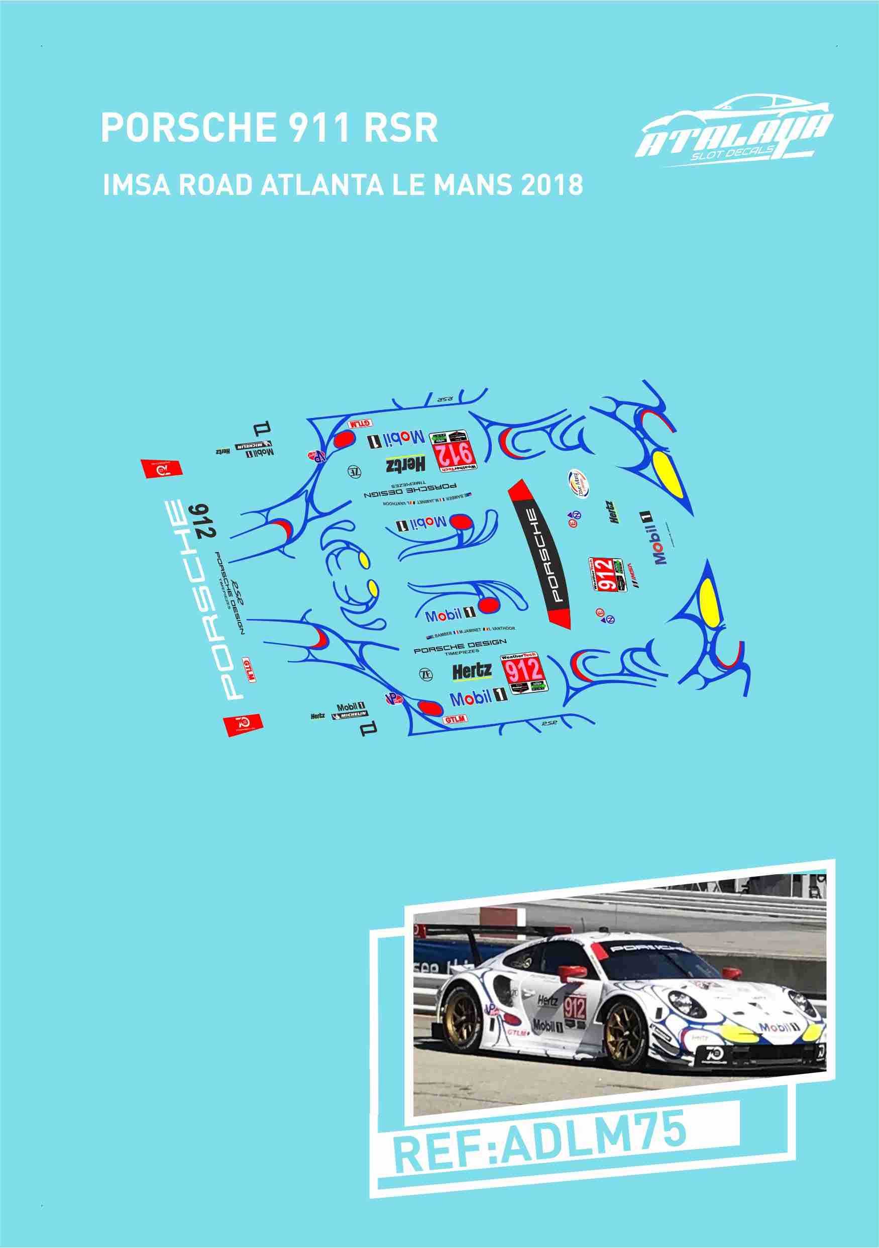 IMSA Road Atlanta Petit Le Mans 2018 DECALS Sca CALCAS De SlotPorsche 911 RSR 